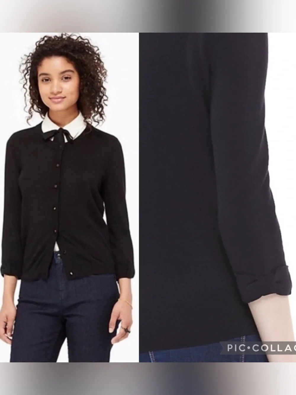 kate spade Somerset Bow Cuff Black Button Classic Cardigan size XL